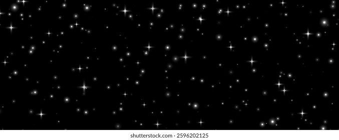 White stars background, shiny sparkles overlay, magic flares, starry night concept.