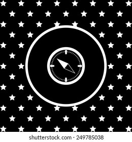 White stars and a white circle on a black background. Compass , vector illustration, EPS 10