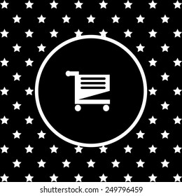 White stars and a white circle on a black background. Shoping basket , vector illustration, EPS 10
