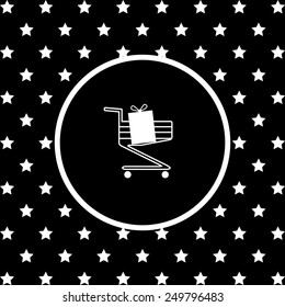 White stars and a white circle on a black background. put in shopping cart  , vector illustration, EPS 10
