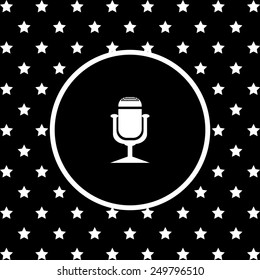 White stars and a white circle on a black background. Microphone. Voice recording, vector illustration, EPS 10