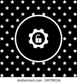 White stars and a white circle on a black background. unlock settings , vector illustration, EPS 10