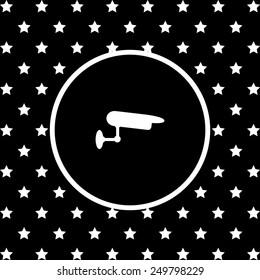 White stars and a white circle on a black background. surveillance Camera, vector illustration, EPS 10