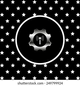 White stars and a white circle on a black background. Toothed setting controls via wi-fi network, vector illustration, EPS 10