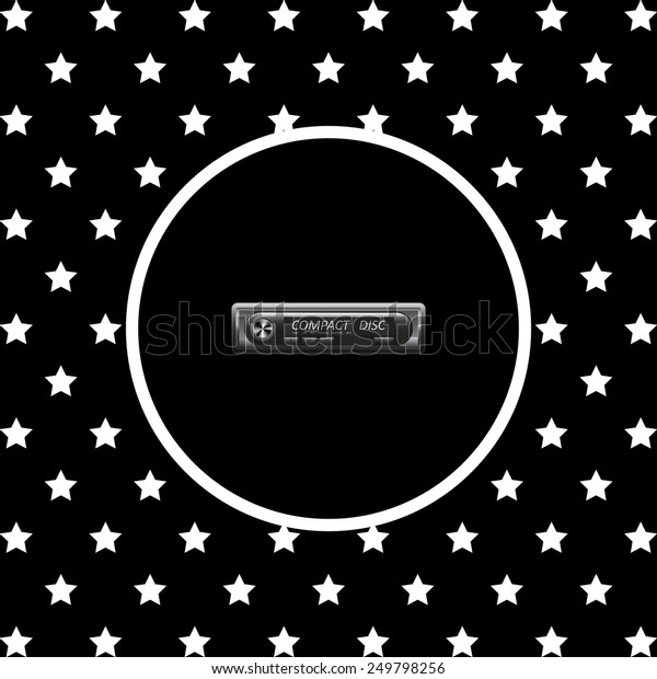 White stars and a white
circle on a black background. Modern Car Audio , vector
illustration, EPS 10