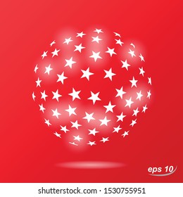 White stars globe on red background. Vector element for holiday and business design.