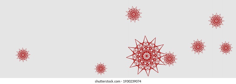 White Stars Grey Santa Mandala Design Pic. Christmas Silver Print Snowflakes Horizontal Sky Wallpaper. Holiday Red Winter Holiday Wallpaper. Chaotic Ornamental Bright New Year Snow Pattern.