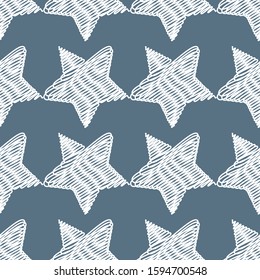 White stars on blue background. Seamless background for kids.