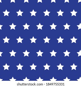 White stars on blue background grunge style seamless vector pattern. American flag repeating background. 