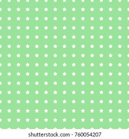White stars on a green background retro seamless vector pattern for packaging, fabric, paper, background.