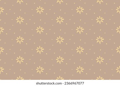 White stars on kraft paper background, seamless texture for gift wrapping, abstract childish starry vetor graphic pattern.