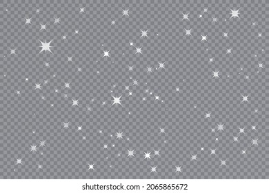 Estrellas blancas de fondo transparente. Meteorita, cometa, asteroide, estrellas. Ilustración vectorial.