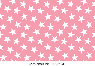 White stars pattern on pink background. Cute seamless pattern.