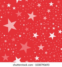 White stars seamless pattern on red lovely background.