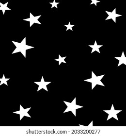 White stars seamless pattern on black sky background, square image of pattern 