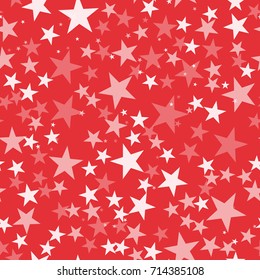 White stars seamless pattern on red magnificent background.
