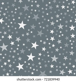 White stars seamless pattern on grey amazing background.