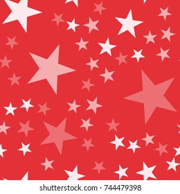 White stars seamless pattern on red pleasing background.