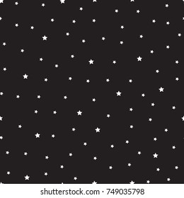 White stars seamless pattern on black incredible background.