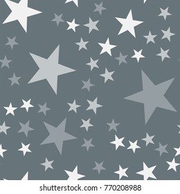 White stars seamless pattern on grey elegant background.