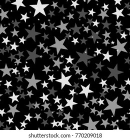 White stars seamless pattern on black outstanding background.