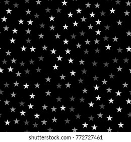 White stars seamless pattern on black bizarre background.