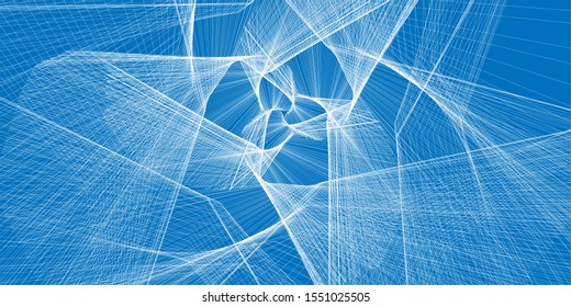 White stars of three rays on a blue background. Abstract painting. Vector illustration
