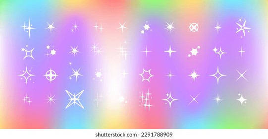 White Stars twinkle elements on colorful gradient background. Stars vector. Vector illustration.