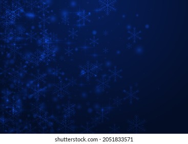 White Stars Vector Blue Background. Shiny Festive Snowstorm Texture. Xmas Dots Illustration. Magic Flake Banner.