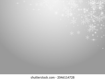 Fondo gris vectorial de las estrellas blancas. Ilustración De Confetti De Plata Caída. Elegante Patrón de Nieve. Invitación de puntos mágicos.