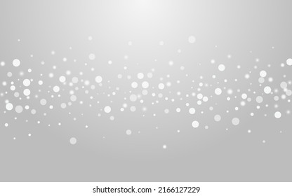 White Stars Vector Grey Background. Grey Festive Snowflake Illustration. Magic Flake Banner. Falling Dots Card.