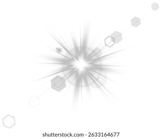 White star-sun light with glowing rays and radiant flashes. A high-quality vector illustration featuring bright white light particles, glitter effects, and shimmering sunbursts. 