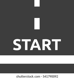 White start line and word on gray asphalt, top view. Beginning, business and career concept. Flat design. EPS 8 vector illustration, no transparency