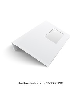 White stationery: blank opened envelope E65 size with window, on white background with soft shadows. Vector illustration. EPS10.