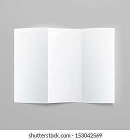 White stationery: blank trifold paper z-folded brochure on gray background with soft shadows and highlights. Vector illustration. EPS10.