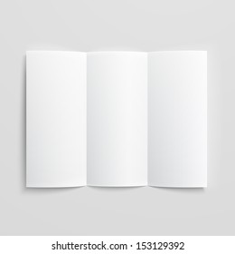 White stationery: blank trifold paper brochure on gray background with soft shadows and highlights. Vector illustration. EPS10.