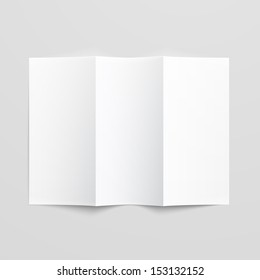 White stationery: blank trifold paper brochure on gray background with soft shadows and highlights. Vector illustration. EPS10.