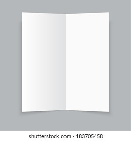 White stationery: blank twofold paper brochure on gray background. 