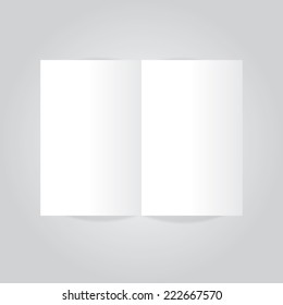 White stationery: blank twofold paper brochure on gray background. Open magazine. Cover for your design