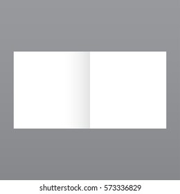 White stationery: blank twofold paper brochure on gray background. Open magazine. Cover for your design