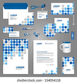 White stationery template design with blue round elements. Documentation for business.