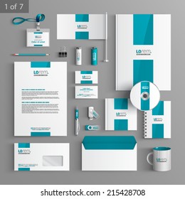 White stationery template design with blue central element. Documentation for business.