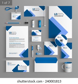 White stationery template design with blue square elements. Documentation for business.