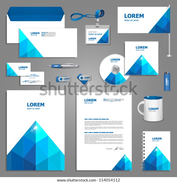 White Stationery Template Design Blue Pyramid Stock Vector (Royalty ...