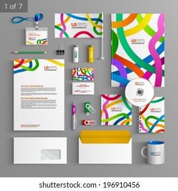 White stationery template design with color tape. Documentation for business.