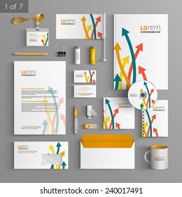 White stationery template design with color arrows. Documentation for business.