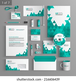 White stationery template design with green triangles. Documentation for business.