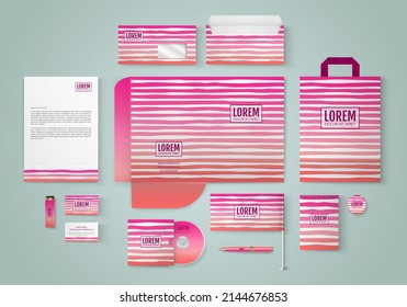 Diseño de plantillas de papel blanco con líneas multicolores. El conjunto de identidad corporativa se burla. Documentación para empresas.