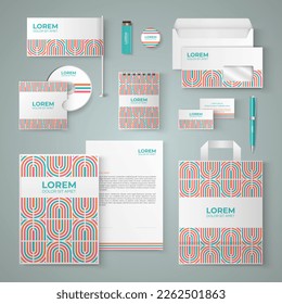 White stationery template design with multicolored geometric pattern. Set of business corporate identity mock up. Documentation for business.