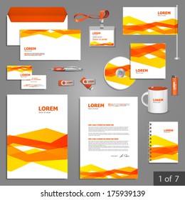 White stationery template design with orange geometric lines. Documentation for business.